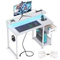 Aodk Gaming Desk With Led Lights Power Outlet 55 Inch Computer Desk With Drawer Reversible Desk With Adjustable Monitor Shel