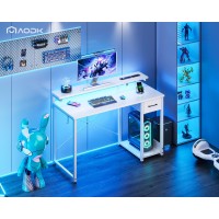 Aodk Gaming Desk With Led Lights Power Outlet 55 Inch Computer Desk With Drawer Reversible Desk With Adjustable Monitor Shel