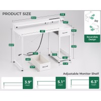 Aodk Gaming Desk With Led Lights Power Outlet 55 Inch Computer Desk With Drawer Reversible Desk With Adjustable Monitor Shel