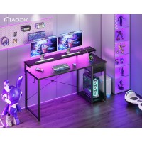 Aodk Gaming Desk With Led Lights Power Outlet 55 Inch Computer Desk With Drawer Reversible Desk With Adjustable Monitor Shel