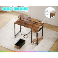 Aodk Gaming Desk With Led Lights Power Outlet 40 Inch Computer Desk With Drawer Reversible Desk With Adjustable Monitor Shel