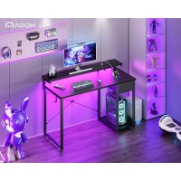 Aodk Gaming Desk With Led Lights Power Outlet 40 Inch Computer Desk With Drawer Reversible Desk With Adjustable Monitor Shel