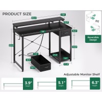 Aodk Gaming Desk With Led Lights Power Outlet 40 Inch Computer Desk With Drawer Reversible Desk With Adjustable Monitor Shel