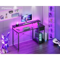 Aodk Gaming Desk With Led Lights Power Outlet 48 Inch Computer Desk With Drawer Reversible Desk With Adjustable Monitor Shel