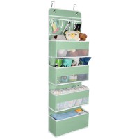 Univivi Over Door Organizer Baby Door Storage Wall Mount Storage With 3 Small Pvc Pockets And 4 Large Pockets Ideal For Baby Stuff, Toiletries And Sundries (Green)
