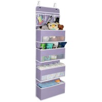 Univivi Door Storage Organizer Nursery Over The Door Organizer Baby Storage With 4 Large Pockets And 3 Small Pvc Pockets For Cosmetics, Toys And Sundries (Purple)