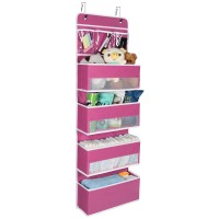 Univivi Door Hanging Organizer Nursery Over The Door Organizer Baby Storage With 4 Large Pockets And 3 Small Pvc Pockets For Cosmetics, Toys And Sundries (Pink)