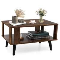 Ifanny Industrial Coffee Table, 2-Tier Center Table With Large Tabletop & Open Shelf, Retro Rectangular Tea Table W/Side Baffle, Wooden Accent Living Room Furniture, Rustic Brown