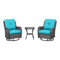 Hummuh 3Piece Swivel Rocking Rattan Chair Outdoor Patio Bistro Furniture Conversation Set Cushioned Wicker Chair With Glass C