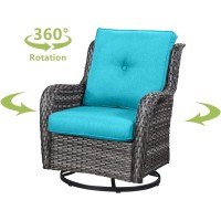 Hummuh 3Piece Swivel Rocking Rattan Chair Outdoor Patio Bistro Furniture Conversation Set Cushioned Wicker Chair With Glass C