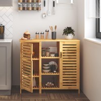 Sogeshome Bamboo Bathroom Storage Cabinet, Freestanding Floor Cabinet With 4-Tier Shelf For Kitchen, Midi Cabinets With 2-Doors For Living Room, Bathroom