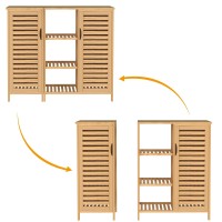 Sogeshome Bamboo Bathroom Storage Cabinet, Freestanding Floor Cabinet With 4-Tier Shelf For Kitchen, Midi Cabinets With 2-Doors For Living Room, Bathroom