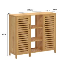 Sogeshome Bamboo Bathroom Storage Cabinet, Freestanding Floor Cabinet With 4-Tier Shelf For Kitchen, Midi Cabinets With 2-Doors For Living Room, Bathroom