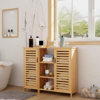 Sogeshome Bamboo Bathroom Storage Cabinet, Freestanding Floor Cabinet With 4-Tier Shelf For Kitchen, Midi Cabinets With 2-Doors For Living Room, Bathroom