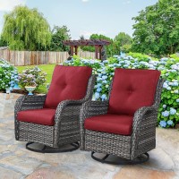 Hummuh Outdoor Swivel Rocker Wicker Patio Chairs Set Of 2 Rattan Rocking Chair Furniture Setgrey Red