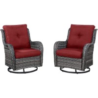 Hummuh Outdoor Swivel Rocker Wicker Patio Chairs Set Of 2 Rattan Rocking Chair Furniture Setgrey Red