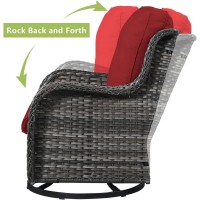 Hummuh Outdoor Swivel Rocker Wicker Patio Chairs Set Of 2 Rattan Rocking Chair Furniture Setgrey Red