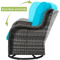 Hummuh Outdoor Swivel Rocker Wicker Patio Chairs Set Of 2 Rattan Rocking Chair Furniture Setgrey Blue