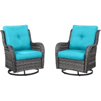 Hummuh Outdoor Swivel Rocker Wicker Patio Chairs Set Of 2 Rattan Rocking Chair Furniture Setgrey Blue