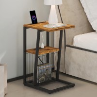 Heybly Side Table Set Of 2, C Shaped Nightstand End Sofa Table With Charging Station , Phone Holder,2 Usb Ports And Power Outlets, Snack Couch Tables For Small Spaces Het001Csr