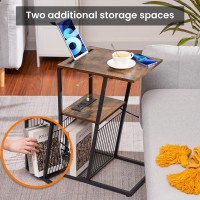 Heybly Side Table Set Of 2, C Shaped Nightstand End Sofa Table With Charging Station , Phone Holder,2 Usb Ports And Power Outlets, Snack Couch Tables For Small Spaces Het001Csr