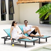 Aluminum Chaise Lounge Chair Outdoor Patio Lounge Chair With Adjustable 5Position Recliner And Full Flat Tanning Chair For Pat