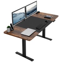 Vivo Electric Height Adjustable 71 X 30 Inch Memory Stand Up Desk, Black And Rustic Vintage Brown Table Top, Black Frame, Standing Workstation With Preset Controller, 1B Series, Desk-Kit-1B7Bn