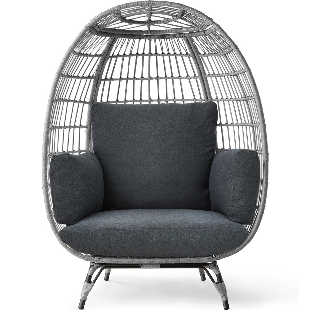 Best Choice Products Wicker Egg Chair Oversized Indoor Outdoor Lounger For Patio Backyard Living Room W 4 Cushions Steel Fr