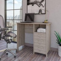 Writing Desk Brentwood with Three Drawers and Open Storage Shelf, Light gray Finish(D0102HgEMKA)