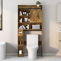 Vabches Cabinet Farmhouse Style Overthetoilet Cabinet With Sliding Barn Door Rustic Brown Spacesaving Toilet Rack For Bat