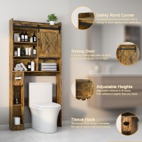 Vabches Cabinet Farmhouse Style Overthetoilet Cabinet With Sliding Barn Door Rustic Brown Spacesaving Toilet Rack For Bat