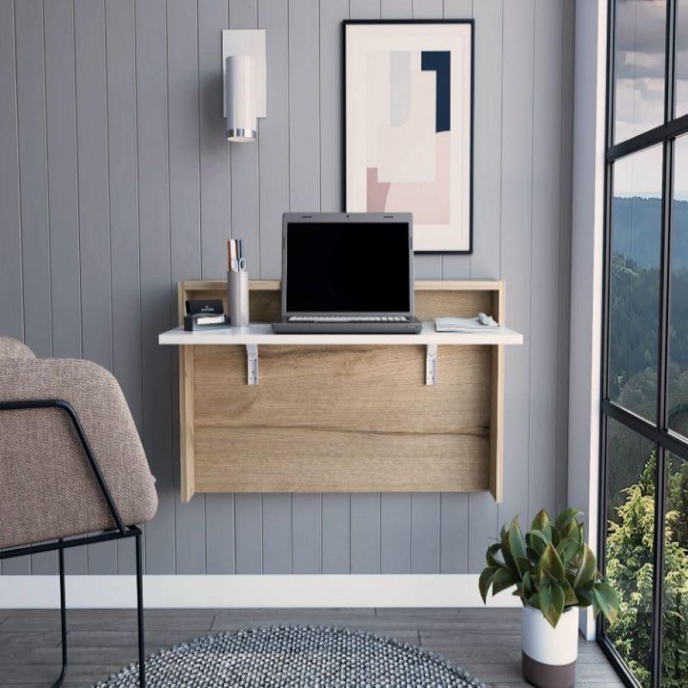 Floating Desk Brussel, Wall Assembly, Light Oak White Finish(D0102HgE1RW)