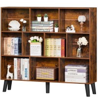 Leyaoyao 10 Cube Bookshelf 3 Tier Modern Wide Bookcase With Legs Midcentury Wood Bookshelves Storage Brown Large Book Case Free