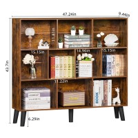 Leyaoyao 10 Cube Bookshelf 3 Tier Modern Wide Bookcase With Legs Midcentury Wood Bookshelves Storage Brown Large Book Case Free