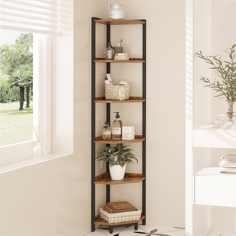 Hzuaneri Corner Shelf Stand Corner Bookshelf Storage Standing Shelf Unit With Metal Frame Plant Stand Corner Bookcase For Li