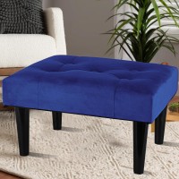 Linmagco Small Foot Stool Ottoman,Velvet Foot Rest For Couch With Wood Legs,Mordern Padded Foot Stool For Living Room Small Ottoman Extra Seating For Entryway,Office 16X10X9In(Navy) (Navy)