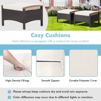 Oralner Outdoor Ottoman, Set Of 2 Rattan Footstools, All-Weather Wicker Foot Stools W/Removable Cushions, Patio Footrest Extra Seating For Porch, Poolside, Garden, Deck, Easy Assembly (Off White)