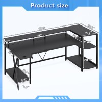 Sedeta Gaming Desk 708 With Led Lights And Storage Shelves Computer Desk With Monitor Stand Power Outlets And Cup Holder L