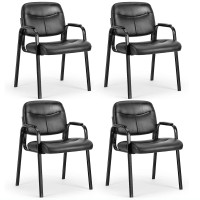 Olixis Guest Reception Chair - Waiting Room Chair Set Of 4 With Fixed Pu Leather Padded Armrest, Clinic Chairs With Lumbar Support, Office Desk Chairs Without Wheels Restaurant, Library, Barber Store