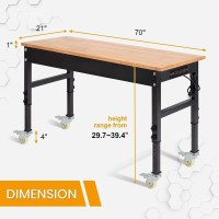 70 Adjustable Workbench Rubber Wood Top Work Bench Heavyduty Work Table With Socket Wheels And Fixed Legs 2000 Lbs Load Cap