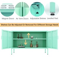 Ustamio Green Metal Storage Cabinet With Legs Wide Metal Tv Cabinet Entertainment Center Cabinet With Adjustable Shelf For Home