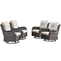 Hummuh Outdoor Swivel Rocker Wicker Patio Chairs High Back Pe Rattan Glider Chairs 4Pcs Patio Furniture Setgrey Beige