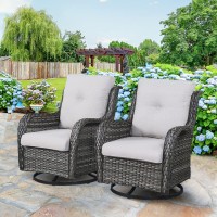 Hummuh Outdoor Swivel Rocker Wicker Patio Chairs High Back Pe Rattan Glider Chairs 4Pcs Patio Furniture Setgrey Beige