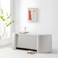 Deolme White Boucle Storage Ottoman Bench- Modern Wooden Indoor Upholstered Storage Bench End Of Bed Stool Sherpa Bench Bedside With Safety Hinge For Bedroom, Living Room Seating, Entryway