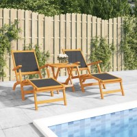 Vidaxl Patio Deck Chairs With Table In Solid Acacia Wood And Textilene Fabric - Adjustable, Foldable, Weather-Resistant, Suitable For Garden, Patio, Terrace