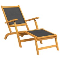 Vidaxl Patio Deck Chairs With Table In Solid Acacia Wood And Textilene Fabric - Adjustable, Foldable, Weather-Resistant, Suitable For Garden, Patio, Terrace