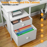 Furologee 61 Computer Desk With Fabric File Cabinet Drawer Reversible White Desk With Storage Shelf Office Desk With Long