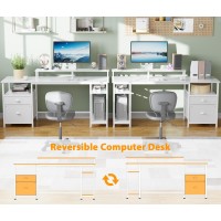 Furologee 61 Computer Desk With Fabric File Cabinet Drawer Reversible White Desk With Storage Shelf Office Desk With Long