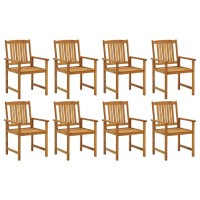 Vidaxl Solid Acacia Wood Patio Chair Set With Cushions 8-Pcs | Outdoor Furniture With Easy Maintenance | Weather-Resistant Retro Style Chairs For Relaxation And Comfort