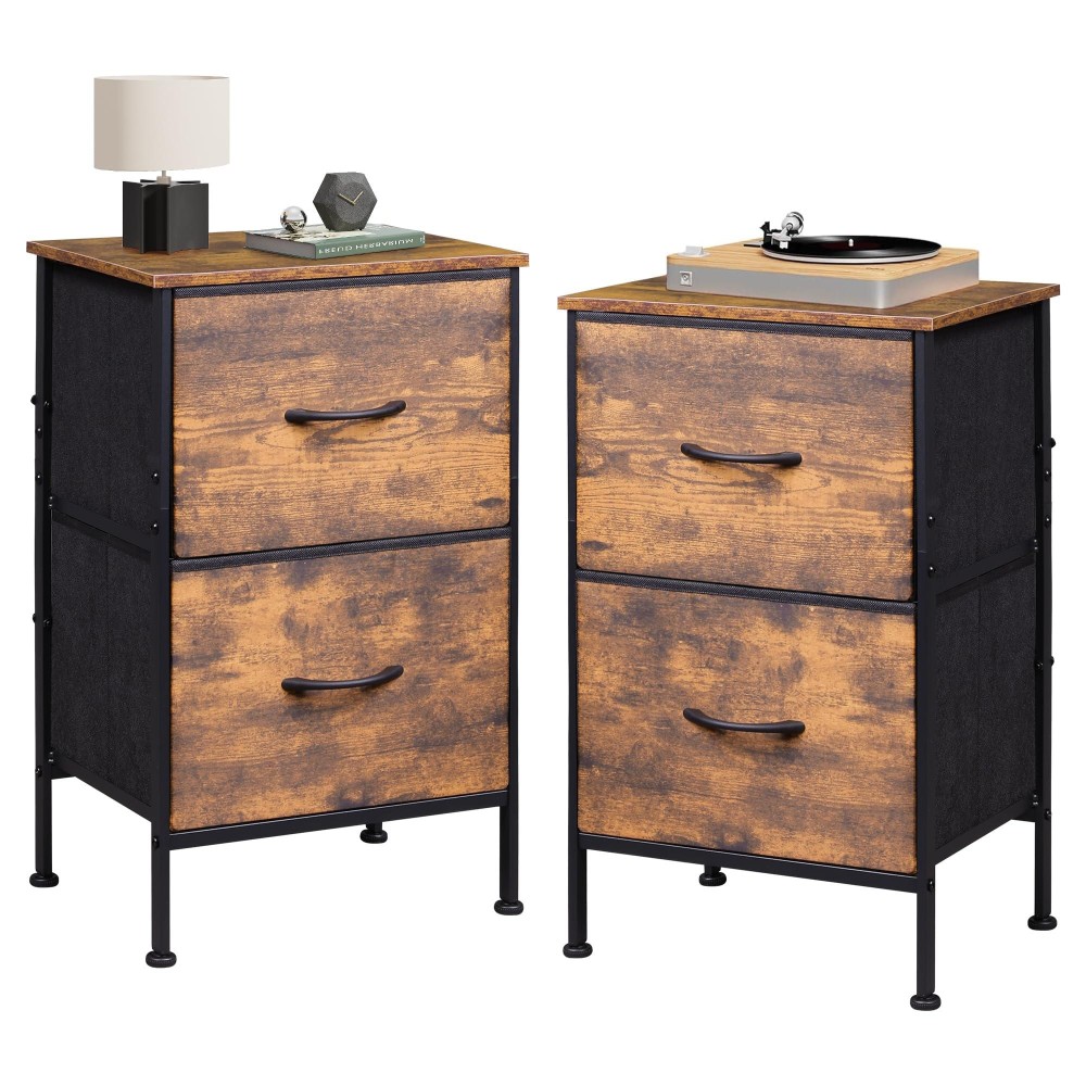 Wlive Night Stand Set 2 Dresser And Nightstand Sets Nightstands With 2 Fabric Drawers End Tables For Bedroom Bedside Furnitu